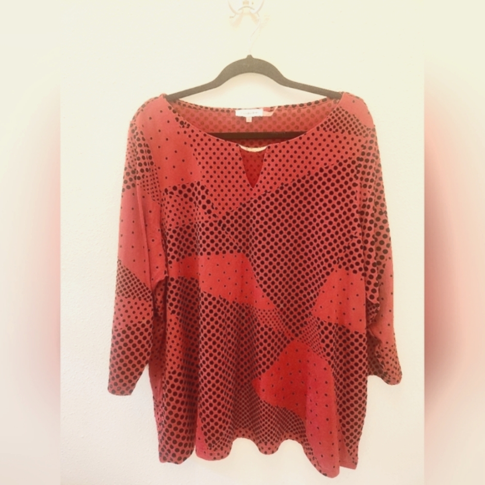 Calvin Klein, 1X, Red and Black Blouse